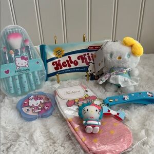 Hello Kitty Plush & Accessories Set - Blush Compact, Brushes, Socks, etc.
